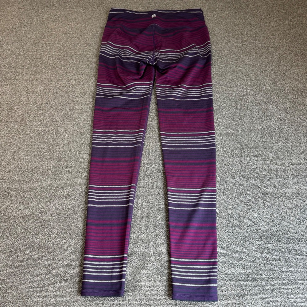 Athleta Purple Striped High Rise Leggings Women's Size MT Yoga Activewear